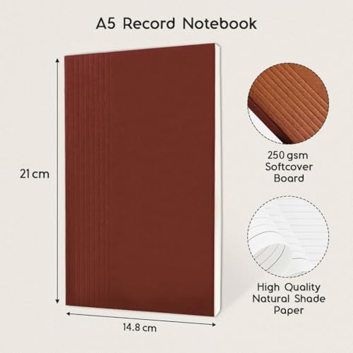 Image of Record Note Book, Coffee | A5 - Ruled Grid Pages | 96 Pages - 100GSM Pages with Soft Cover | Ideal for Office, College, School, Journaling, Meeting & More