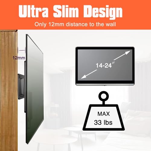 Image of Monitor Wall Mount Most 14-24 inch TVs Computer Universal Low Profile RV TV Wall Mount VESA Up to 100x100mm Max Weight 15KG Fits 15 19 20 22 23 Inch Camper Small Monitor Mount Bracket