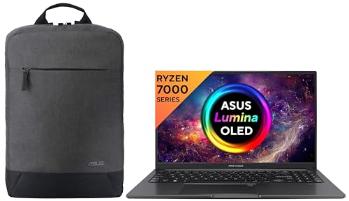 Image of ASUS Vivobook 15 OLED (2023), AMD Ryzen 7 7730U, 15.6 inch (39.62 cm) FHD OLED, (16GB RAM /512GB SSD), M1505YA-LK741WS BP1504 Laptop Bag (Grey)