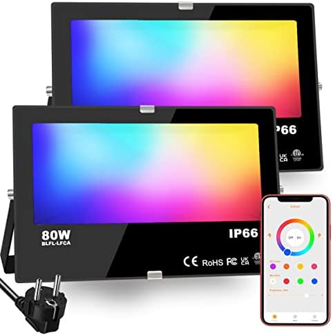 HEKEE Foco LED RGB de Colores 80W Inteligente Controlado por la Aplicación de Teléfono Foco Proyector Exteriores, IP66 Impermeable