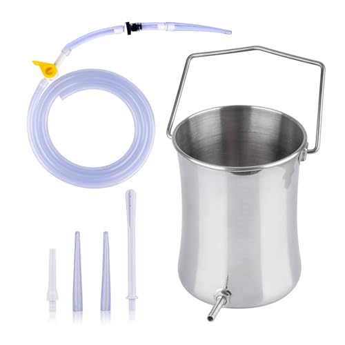 Colon Cleansing Enema Bucket Kit, 2L Stainless Steel Bucket with 2M Silicone Hose & 4 Tips for Detox Enemas and Water Wash Therapy