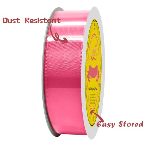 Image of Double Face Hot Pink Satin Ribbon 1 inch X 25 Yards Polyester Hot Pink Ribbon for Gift Wrapping Very Suitable for Weddings Party Hair Bow Invitation Decorations and More