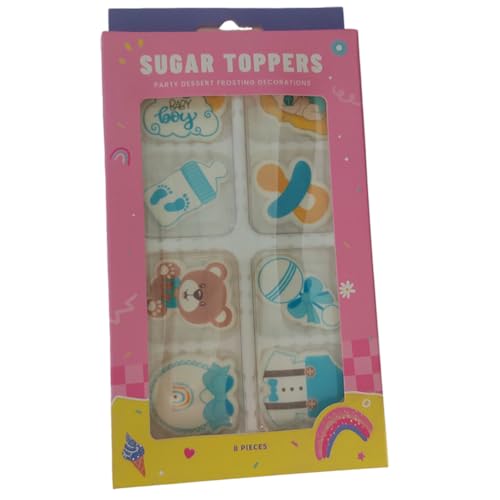 Edible 8pcs Blue Boys Baby Showers Themed Cake Decorations Dessert Sugar Sprinkles Party Cookie DIY Cake Cupcake Topper Icing Frosting Decoration Holiday Supplies