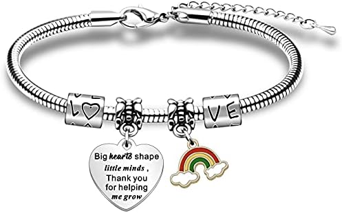 WTOPP Teacher Gifts Teacher Bracelets Teachers Thank You Gift Charm Rainbow Bracelets Teahcers Day Appreciation Jewellery Big Heart Shape Little Minds