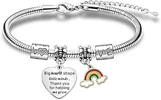 WTOPP Teacher Gifts Teacher Bracelets Teachers Thank You Gift Charm Rainbow Bracelets Teahcers Day Appreciation Jewellery Big Heart Shape Little Minds