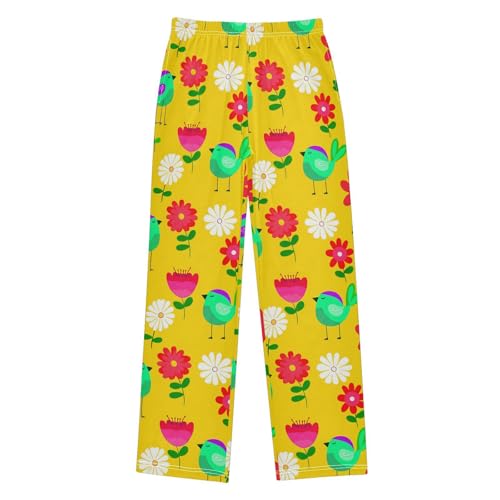 J JOYSAY Bird Flower Blossom Yellow Pajamas Pants Soft Long Pajama Bottoms Lounge Sleep Pants Size S-XL