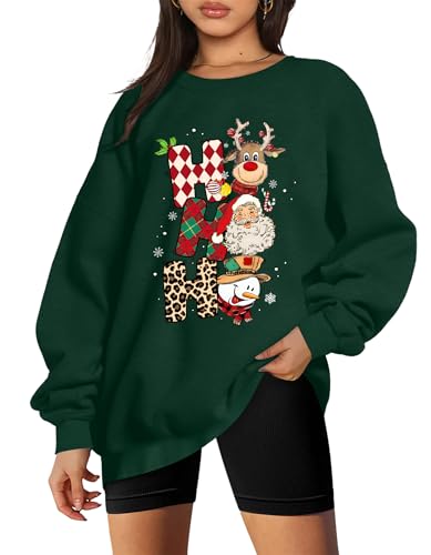 LHBNK Christmas Sweatshirts Women HoHoHo Christmas Sweatshirt Funny Santa Graphic Xmas Oversized Pullover Tops