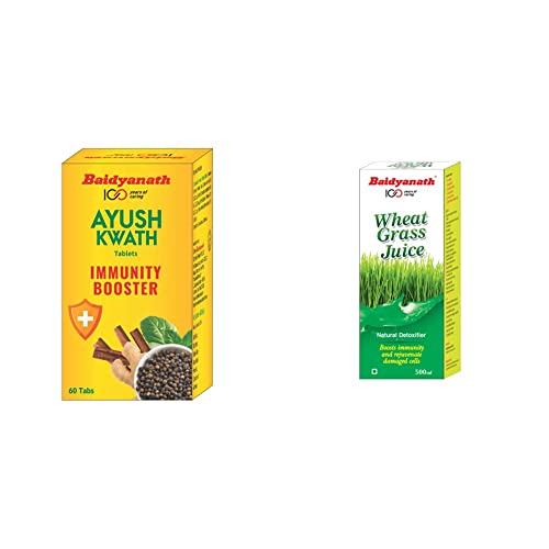Image of Baidyanath Ayush Kwath - 60 Tablets & Baidyanath Wheatgrass Juice - Natural, Herbal Detoxifier - 500ml