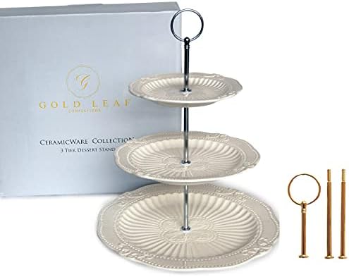 Victoria Interchangeable 2 or 3 Tier Cake Cupcake Dessert Display Stand - Perfect for Entertaining - Elegant Serving Plate/Platter Includes Silver and Gold Hardware