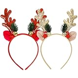 DINGFDENG Lot de 2 serre-têtes de Noël avec cerfs à paillettes cloches...