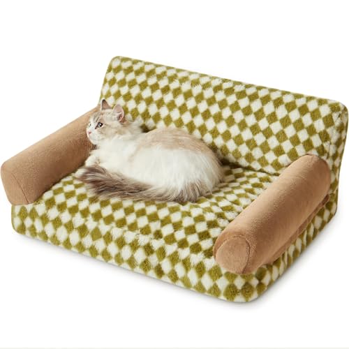 BFPETHOME Cat Couch & Dog Couch Bed, Pet Sofa for Small Pet, Cute Cat Sofa, Checkered Dog Bed with Washable Cover (Black&White)