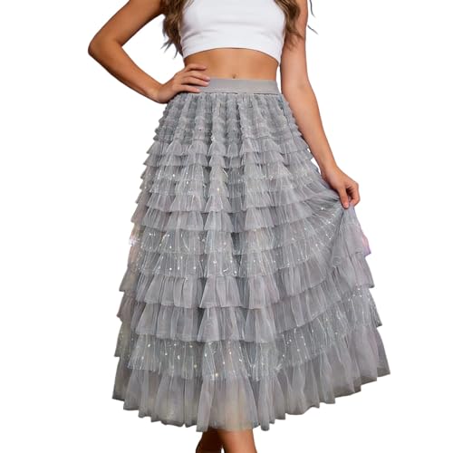 Jupe femme tulle tutu asymétrique chic - Jupon plissé sequins style rétro