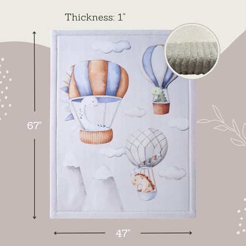 Image of Hakuna Matte CloudSoft Baby Play Mat for Floor 47 x 67 Dinosaur Balloons | Coral Velvet high-density foam Rug for Crawling Cozy Play , Water-Resistant, Easy-Care Tummy Time Playmat for Playpen