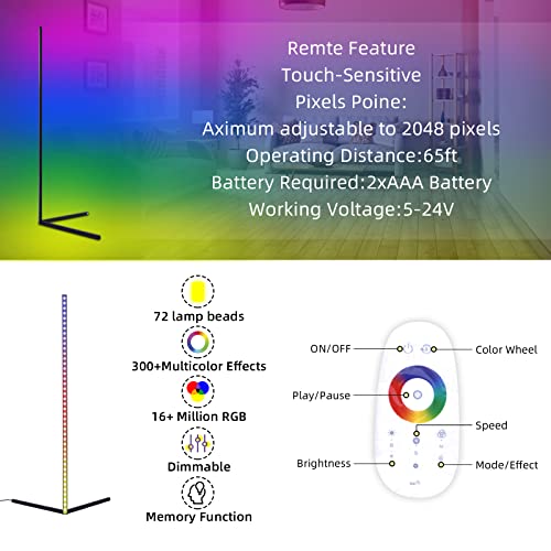 Xianfei Corner Floor Lamp Nordic Decoration Home Lamps For Living Room Night Light Dimming Standing Bedroom Decor Light, Rgb Remote Control Discoloration (Black) #TOP3