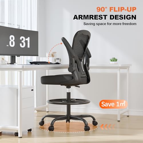 image for Synorla Ergonomic Drafting Chair, Tall Office Chair with Flip-up Armre