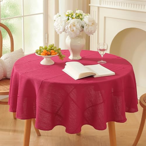 Plenmor Nappe Ronde Rouge 135 cm, Nappe Lin Nappes Tissu pour Salle à...