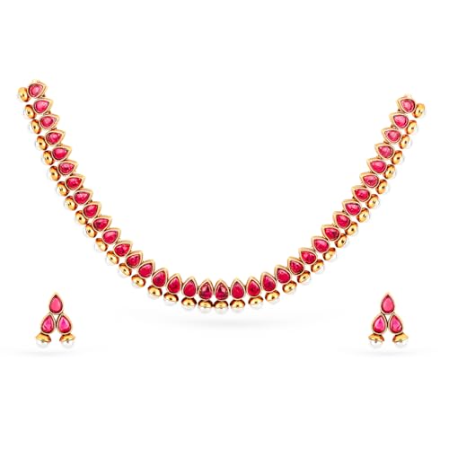 Image of Rubans Necklace Set Gold Plated Traditional Stylish Jewellery Gift for Women & Girls