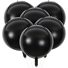 HOUSE OF PARTY 4D Sphere Balloons Pack of 6 - Black Grad Foil Balloons 22 Inches | Mirror Finish Mylar Balloons for Graduation Decorations 2024
