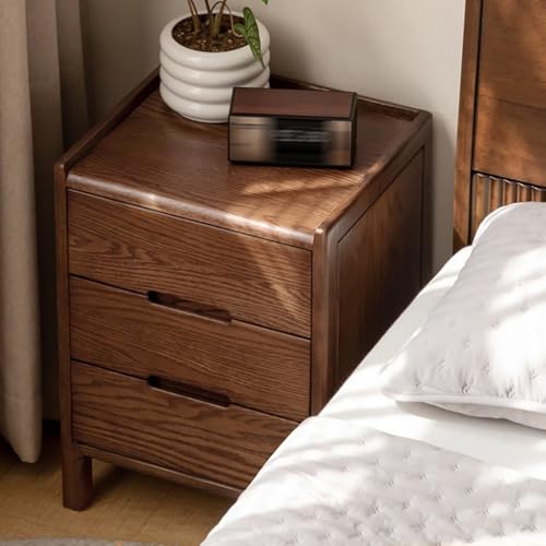 WYRNOBRX Mesita De Noche Acanalada De 22 Pulgadas con 2 Cajones Mesa De Cabecera Grande Mesita Auxiliar Moderna Armario De Mediados Siglo Dormitorio Archivador Roble Natural,Marrón,L18*W14*H22