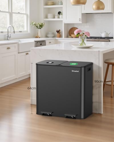 lovewind Mülleimer Küche 80L, 2 x 40L Mülltrennsystem mit 2 Fächern, Edelstahl Tretmülleimer mit Soft-Close Deckel… – Ansicht 2