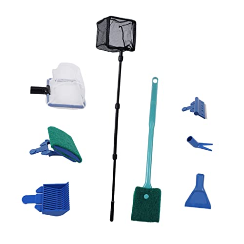 Yardwe Aquarium Fish Tank Clean Set 6-in-1 Kit Glass Brush Rake Fork Sponge Spoon Net Easy to Use Install