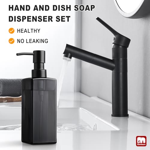Image of GMISUN Black Glass Soap Dispenser, Hand Soap Dispenser with Stainless Steel Pump for Bathroom, 12 fl oz /350ml Refillable Dish Dispensers for Kitchen, Modern Liquid Lotion Bottles for Countertop
