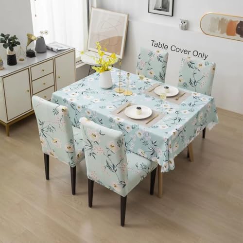 Image of Styleys Dining Table Cover Waterproof with for Kitchen Dining Table Cloth Dust and Oil Repellent (140x220, 1 Table Cover Only, Light Blue Flower, CTSD02)