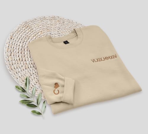 NACRE APPAREL Roman Numeral Sweatshirt Cutom Matching Embroidered Date Initial Sleeve Couples' Gifts Hoodie Engagement4