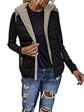 Womens Sherpa Fleece Zipper Up Reversible Vest Warm Color Block Hoodie Outwear with Pocket