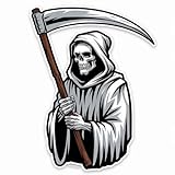 Grim Reaper Holding Big Scythe Horror Vinyl Bumper Decal Sticker for Car, Bike, SUV, Truck, Helmet, Laptop, Water Bottle, Notebook, Window, Guitar, Skateboard etc Waterproof 6 inches