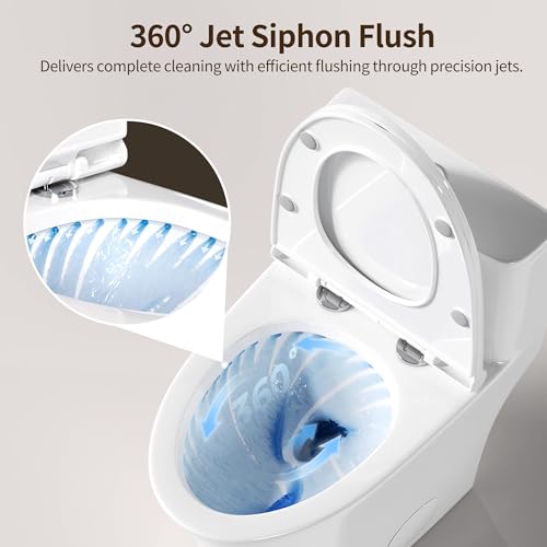 Image of DeerValley Compact One-Piece Toilet 1.28 GPF Single Flush Fully Skirted Bowl with Soft-Close Seat White Space-Saving Elongated Toilets for Small Bathrooms