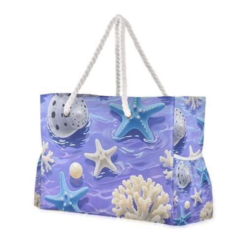 OTVEE Coral Sea Stars Pattern Beach Bags for Women Ladies Large Canvas Tote Shoulder Bag Waterproof Travel Bags for Gym Swim Pool Camping