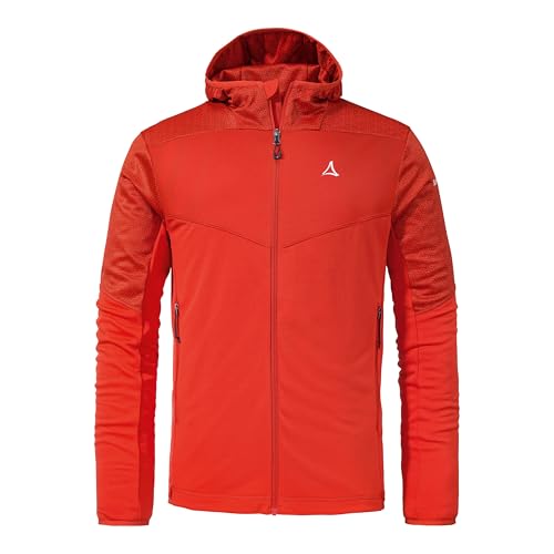 Schöffel Herren Fleece Hoody Svardalen M, schnell trocknende Fleecejacke mit Kapuze, funktionaler Outdoor Hoody, mit Reißverschluss-Taschen und elastischem Saum, poinciana, 50