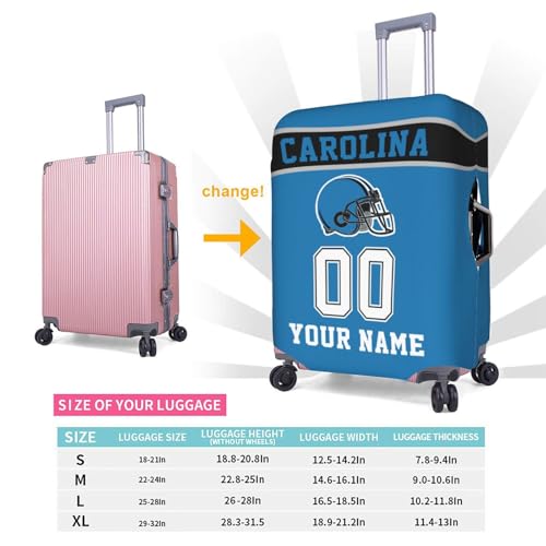 Image of Custom Carolina Luggage Cover Personalized Football Style Suitcase Cover with Name Number Customized Washable Elastic Sports Travel Suitcase Protector for Business Vacation Gifts