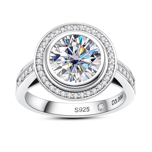 3CT/4CT Moissanite Vintage Engagement Ring Bezel Set Wedding Bands 925 Sterling Silver Round Cut D Color VVS1 Promise Ring for Women Solitaire with Certificate Elegant Gift Packed