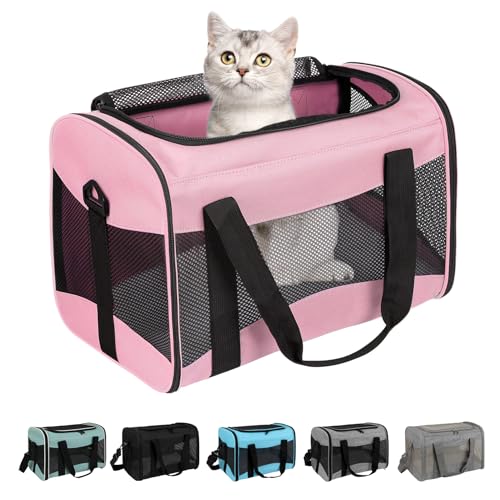 Cat Carrying Case - Pet Carrier Airline Approved, Protable and Breathable Pet Travel Carrier Removable Fleece Pad, Collapsible Cat Carrier Dog Carrier for Medium Cats Small Cats Dogs (Small, Pink) - image 8