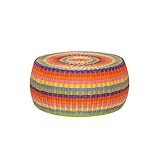 Outdoor Patio Round Wicker Ottoman Colorful Small Rainbow Footstool Rounded Shape Circular Living Room Furniture Indoor Boho Bohemian Strong Sturdy Low Height, Metal Resin