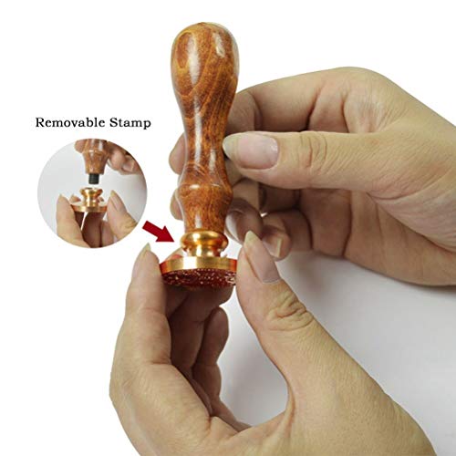 WOWOSS Wax Seal Stamp Set, 6 Pieces Sealing Wax Stamps Copper Seals and 1 Piece Wooden Hilt, Vintage Classical Wax Stamp Kit for Holiday Decorations, Postcards, Invitations, Gift