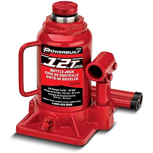 Powerbuilt Heavy Duty 12-Ton Bottle Jack, 24000-Pound Capacity Hydraulic Car Lift, Vehicles, Trucks, Red 647502