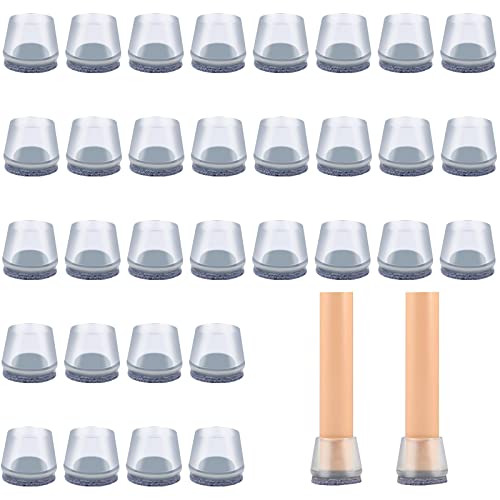VABNEER 25-27mm Protector Patas Sillas, 32 Piezas Redondas Transparentes Silicona Protector Sillas Patas con Almohadillas de Fieltro para Patas Redondas de la Sill Cover