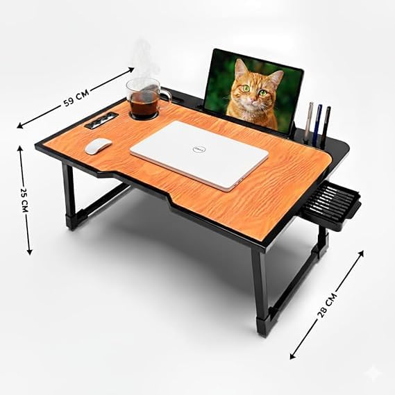 Image of Derbus Wood Multipurpose Foldable Laptop Table with Cup Holder | Table Home Study Writing Table, Foldable and Portable /Ergonomic Edges Kids & Adults (COTTED-Wood)