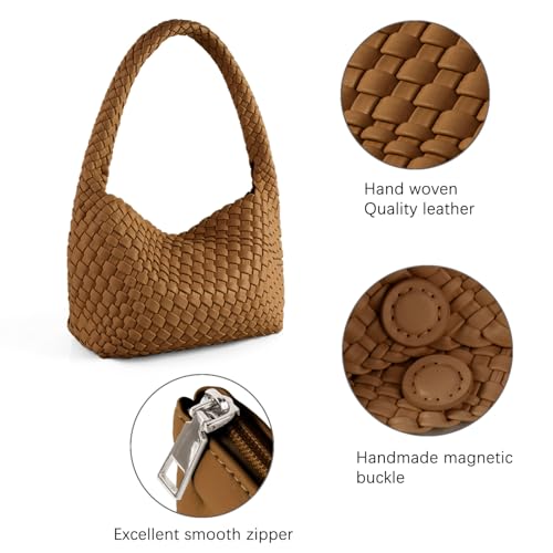 Bolso tejido para mujer, bolso de mano y cartera de cuero vegano, bolso de hombro casual retro para la playa, tote para damas, bolso bajo el brazo miniatura 6