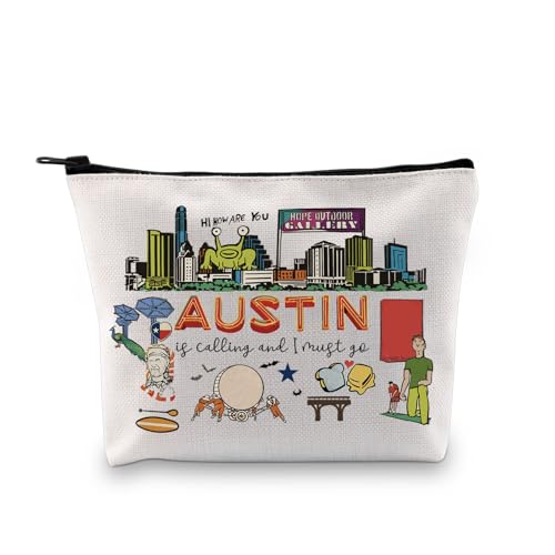 GJTIM Austin Texas Gift Austin Texas Souvenir Austin Texas Bachelorette Party Makeup Bag Austin Is Calling I Must Go Travel Pouch (Must Go Austin Bag)