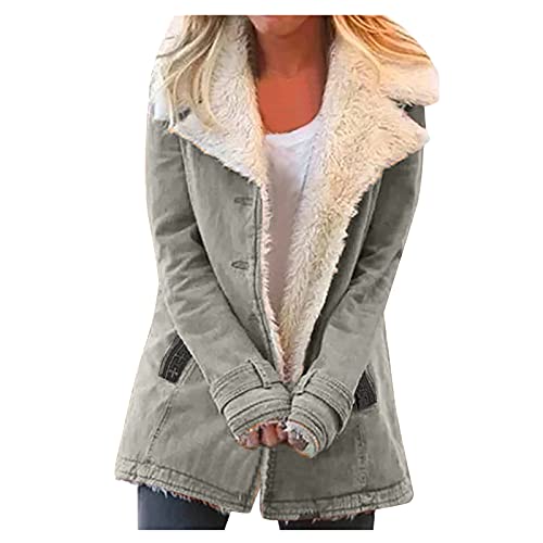 OutTop Fleece Lined Jacket Coats for Women Trendy Breasted Tie Dyed Winter Warm Lapel Button Down Lightweight Outwear (#01-Gray, M)