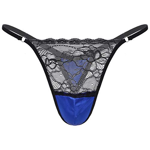 Moily Mens Sissy Satin Underwear Lace Patchwork Thong Panties Mini Micro G-String Bikini Briefs