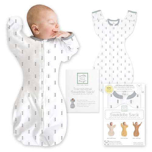 Image of SwaddleDesigns Transitional Swaddle Sack, Arms Up Half-Length Sleeve & Mitten, Most Gradual Transition Swaddle for Newborn