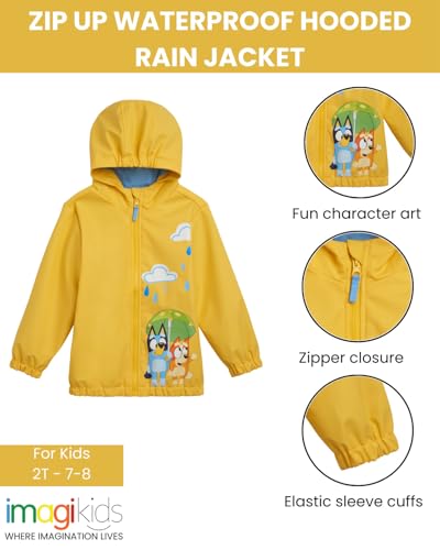 Bluey Yellow Zip Up Waterproof Rain Jacket Toddler to Little Kid Sizes (2T - 7-8)2