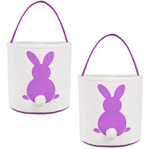 VEIZXUN Bunny Basket Bags Gift for Kids and Children, Kids Easter Egg Hunt Baskets, Purple, M Cover