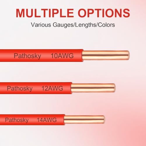 Pathosky THHN Wire 10 AWG 200FT Solid Oxygen-Free Pure Copper Conductor with Nylon Coating PVC Jacket, 600V 90℃ Rated THWN-2 Cable for Commercial Industrial Residential UL Listed(10 Gauge Red) — view 7