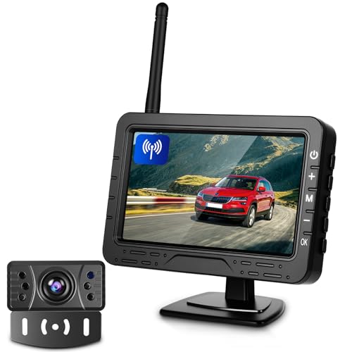 VECHTEL Cámara de visión Trasera inalámbrica con Pantalla HD de 4,3 Pulgadas,cámara de visión Trasera Digital con visión Nocturna IP68,Pantalla extraíble con Enchufe para Encendedor de Cigarrillos